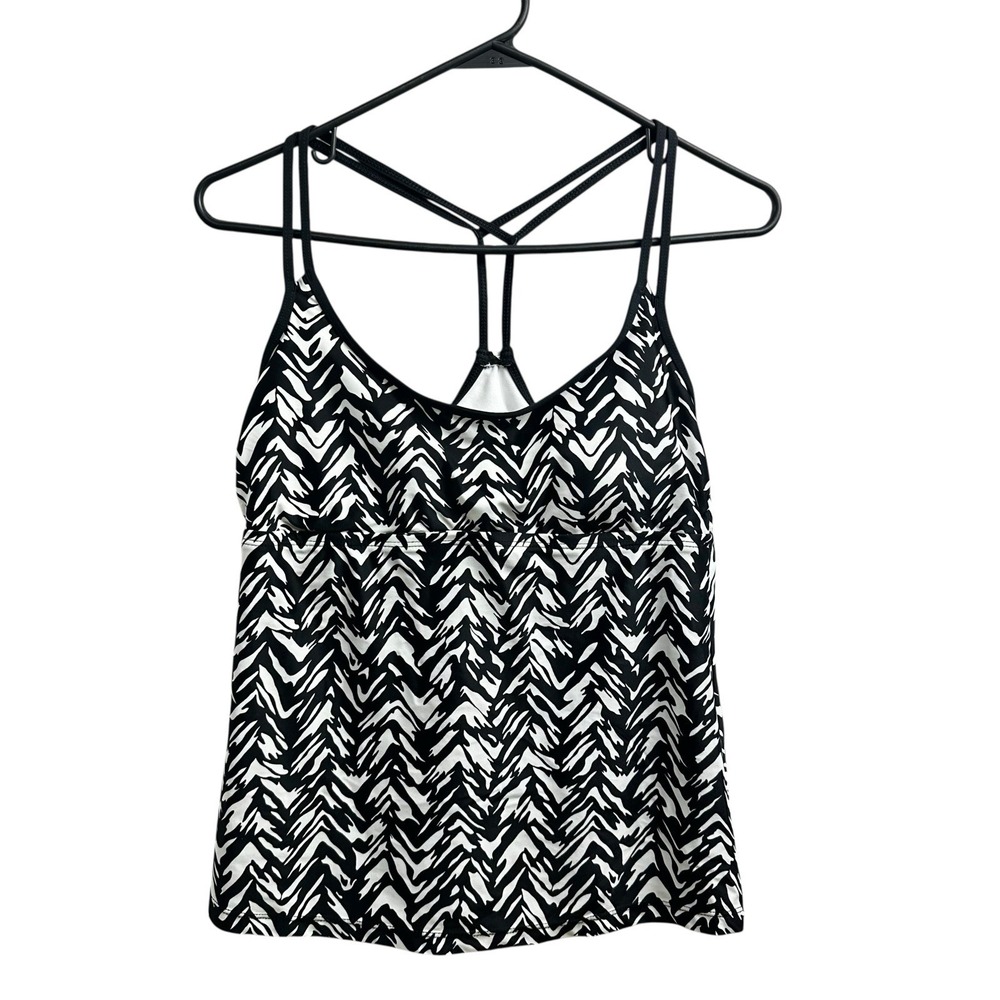 Kona Sol Womens Medium‎ Swimsuit Top Black White Tankini Halter Padded NEW NWT